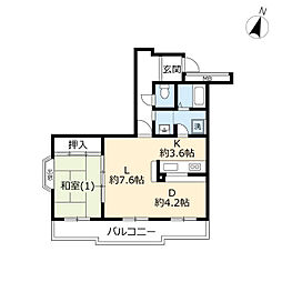 つくば・松代三丁目団地1号棟 1LDKの間取図画像