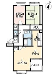 つくば・二の宮1号棟 2LDKの間取図画像