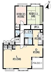 つくば・二の宮1号棟 2LDKの間取図画像