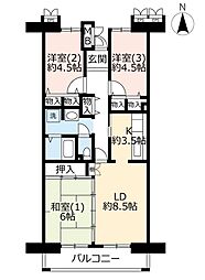 つくば・二の宮6号棟 3LDKの間取図画像