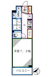 JR総武線 大久保駅 徒歩7分の賃貸マンション 2階1Kの間取り