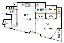 エクセデール坂上 1DKの間取図画像