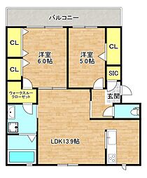 グランシャリオニッコー 2LDKの間取図画像