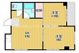 ロイヤル丸文 2DKの間取図画像
