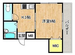マンションロゼ 1Kの間取図画像