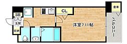 Luxe大阪城南 1Kの間取図画像