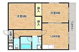 サンハイツ高井田 2LDKの間取図画像