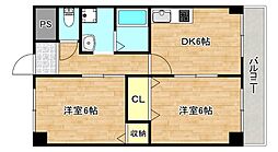 コーポ矢柄 2DKの間取図画像