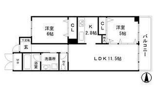 ブルーエス 502｜兵庫県姫路市安田 4丁目(賃貸マンション2LDK・5階・56.05㎡)の写真 その2