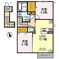 ビアハウスIII 201 2階2LDKの間取り