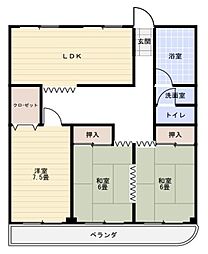 エクセレント宝殿1号棟 3DKの間取図画像