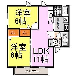 バードランドたまでB棟 2LDKの間取図画像