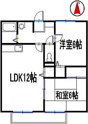リヴェール中村A棟 2LDKの間取図画像