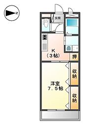 ヴァン・ヴェール 1Kの間取図画像