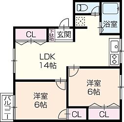Y.M.ハイツ 2LDKの間取図画像