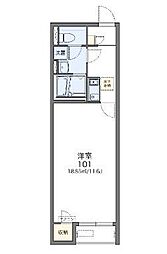 レオネクストウイングB 1Kの間取図画像
