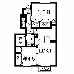 セジュール加佐B 2LDKの間取図画像