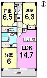 東峰マンション大橋2 3LDKの間取図画像