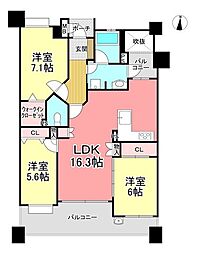 アーサー寺塚・大池公園 3LDKの間取図画像