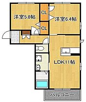 ビューテラス山王Ａ  ｜ 福岡県北九州市八幡東区山王1丁目（賃貸アパート2LDK・2階・54.76㎡） その2