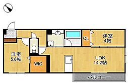 D-ROOM浅生 3階2LDKの間取り