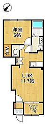 北九州市八幡東区春の町1丁目アパート 1LDKの間取図画像