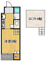 アップルハウス元宮 ワンルームの間取図画像