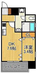 レクオス朋 1DKの間取図画像