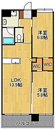 ウイングス八幡駅前 2LDKの間取図画像