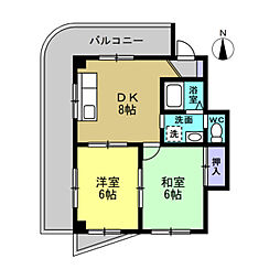第2ツインビル野田 2DKの間取図画像