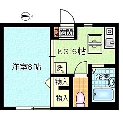 ティーハウス 1Kの間取図画像