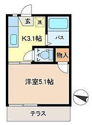 グリーンハイツ新宿 1Kの間取図画像