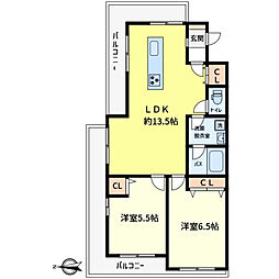 セザール高砂 2LDKの間取図画像