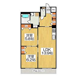 インサイトルポ山科新十条 3階2LDKの間取り