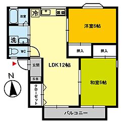 セサミ向新庄A棟 2LDKの間取図画像