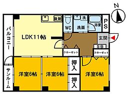 三栄ビル 3LDKの間取図画像