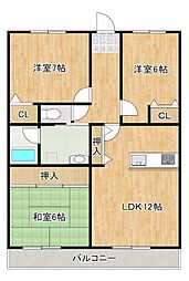 パティオ七夕 3階3LDKの間取り