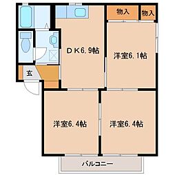 ディアスミチB棟 2階3DKの間取り