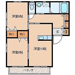 メゾンフイーユ1 2LDKの間取図画像