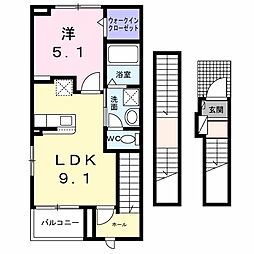 フィオーレ・ショウエイ B 1LDKの間取図画像