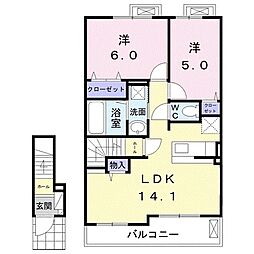 プラシードカーサ 2LDKの間取図画像