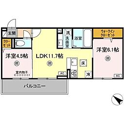 プレミエール大保 2LDKの間取図画像