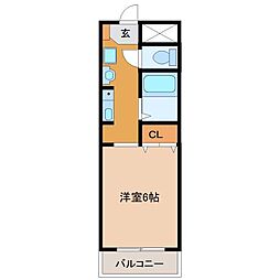 大保ハイツB ワンルームの間取図画像