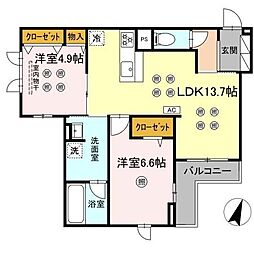 TORISIA STAGE小郡駅南 2LDKの間取図画像