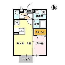 ジャムC棟 1LDKの間取図画像