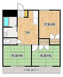 ハーモニーハイツ 2階3DKの間取り