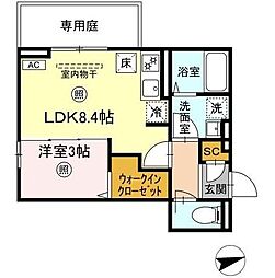 フリーデンやりた 1LDKの間取図画像