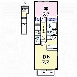 シャルマンヒロ参番館 2階1DKの間取り