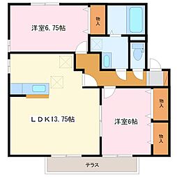 リビングタウン田代外町A棟 2階2LDKの間取り