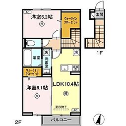 ロイヤルタウン上峰 B 2LDKの間取図画像